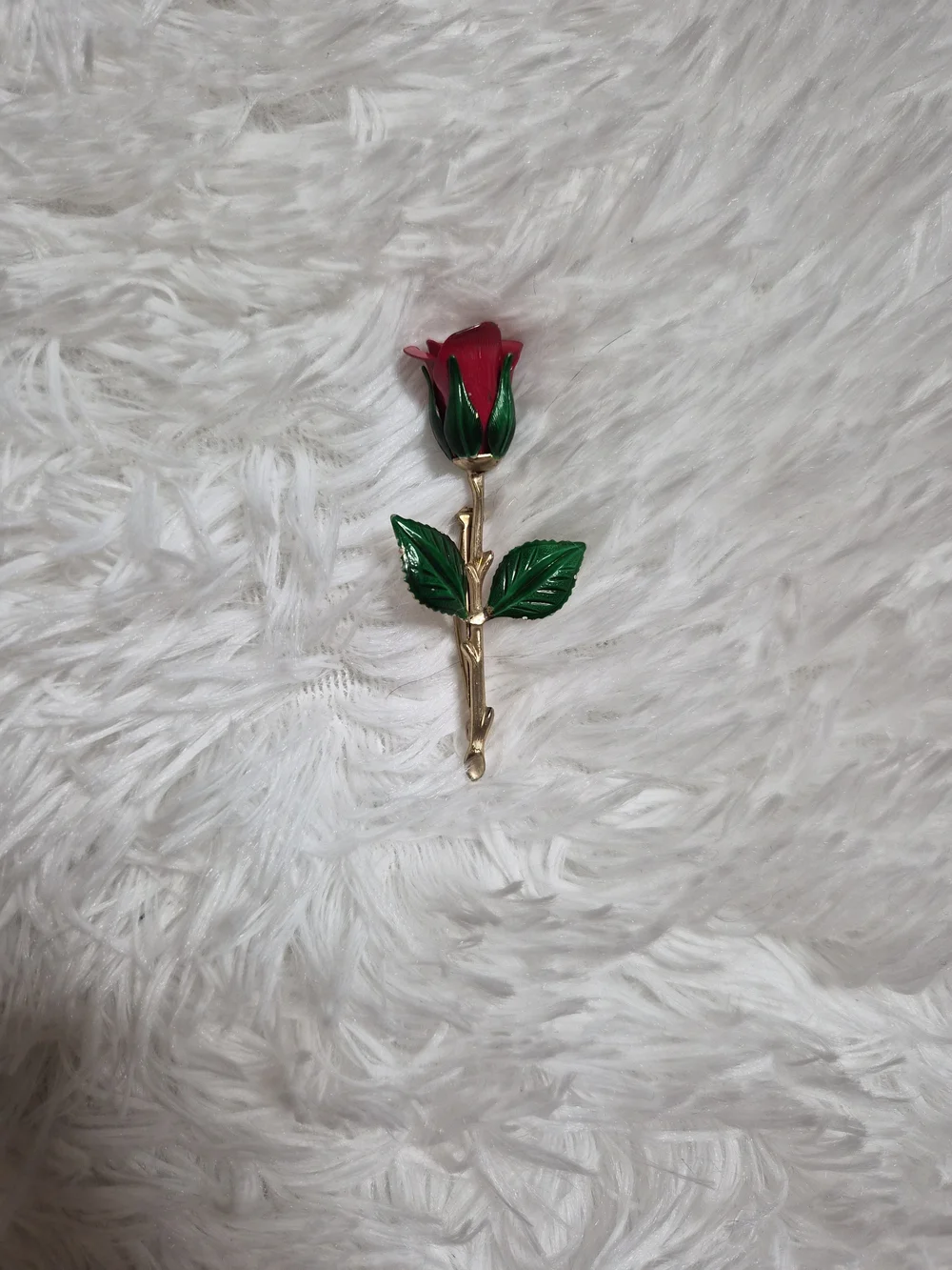 Vintage Rose Brooch Pin Red Green Gold Tone Romantic Valentines Day Date Night ✨